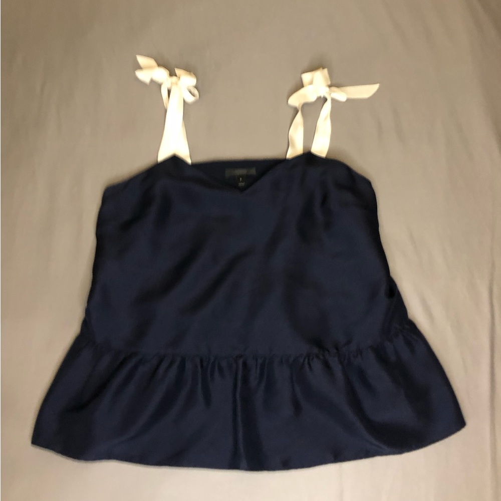 J. Crew Bow Tie Strap 100% Silk Navy Blue Top Size 2